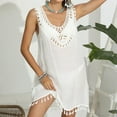 thumbnail image 2 of Lovskoo 2024 Swimsuit Coverup for Women Sleeveless Bathing Suit Bikini Tassels Beach Crochet Loose Hollow Out Coverup Skirt White Free Size, 2 of 9