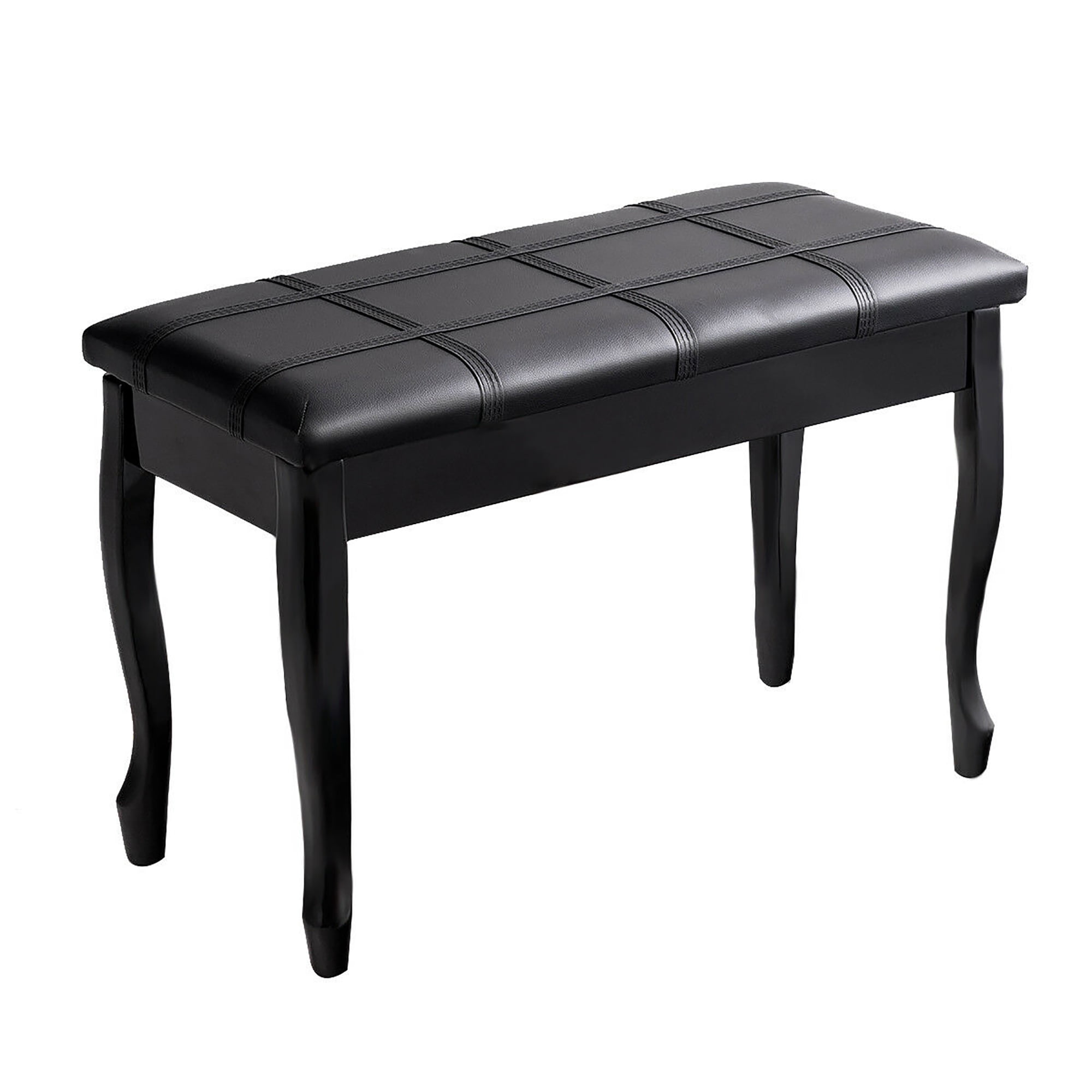 Costway PU Leather Solid Wood Piano Bench Padded Double Duet Keyboard Seat Storage Black