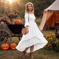 thumbnail image 3 of Off Shoulder Tiered Dress, Lace Up Corset Waist Dress, Long Sleeve Medieval Costume, Renaissance Dress Women Medieval Costume Victorian Dresses Peasant Gothic Fairy Witch Wedding Under Dress, White M, 3 of 6