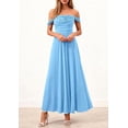 thumbnail image 5 of PRETTYGARDEN Womens Off Shoulder Maxi Summer Dresses Elegant Mesh Aline Swing Ruched Flowy Cocktail Wedding Guest Dress, 5 of 9