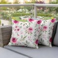 thumbnail image 4 of Pink Flowers Pillow Covers 2 Pack Floral Leaves Watercolor Plant Spring Pillowcase Waterproof Outdoor Throw Pillow Cover for Patio Garden Square Cushion 24”x24”, 4 of 9