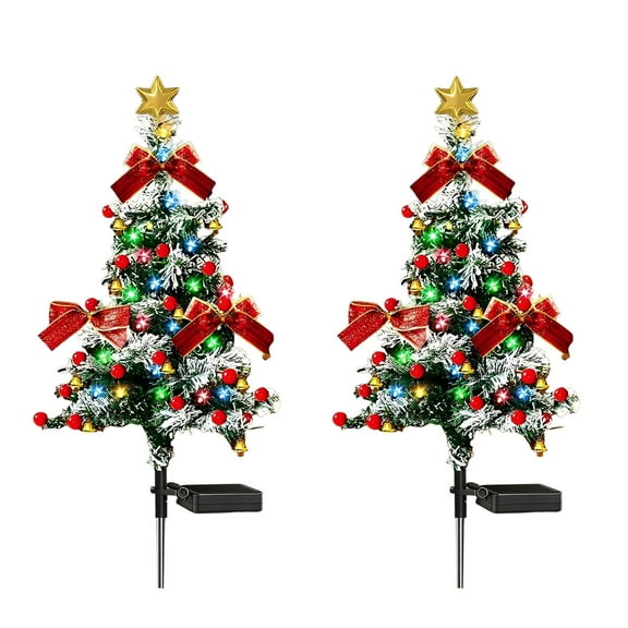 GiLiling 2 Pack Small Christmas Trees for Outdoor Decor, 20 LED Artificial Christmas Trees with Solar Power, 2.3ft Xmas Trees for Outside Porch and Yard Christmas Decor
