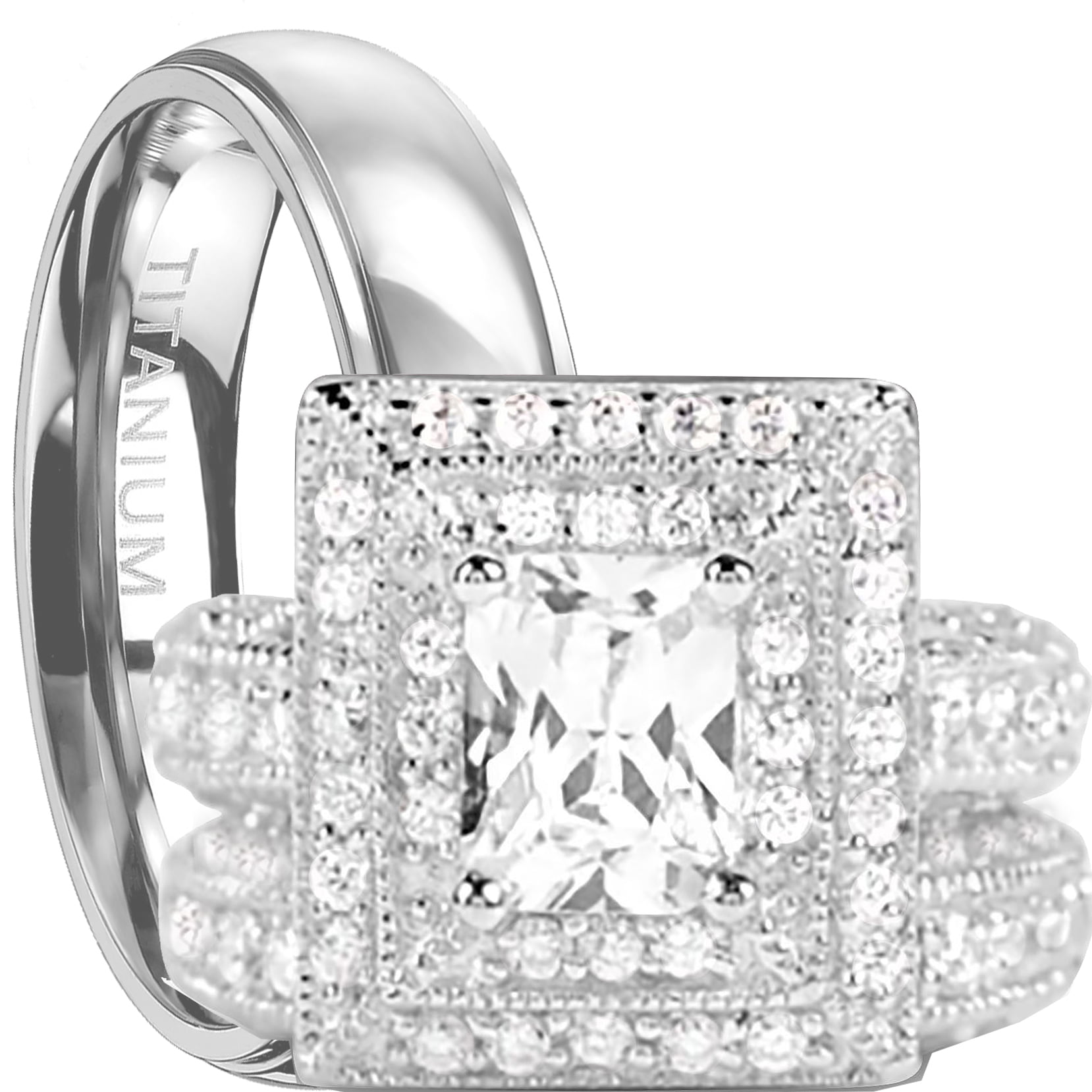 2.60 CT HALO ROUND CUT CZ STERLING SILVER WEDDING RING SET WOMEN'S SIZE 5-9 