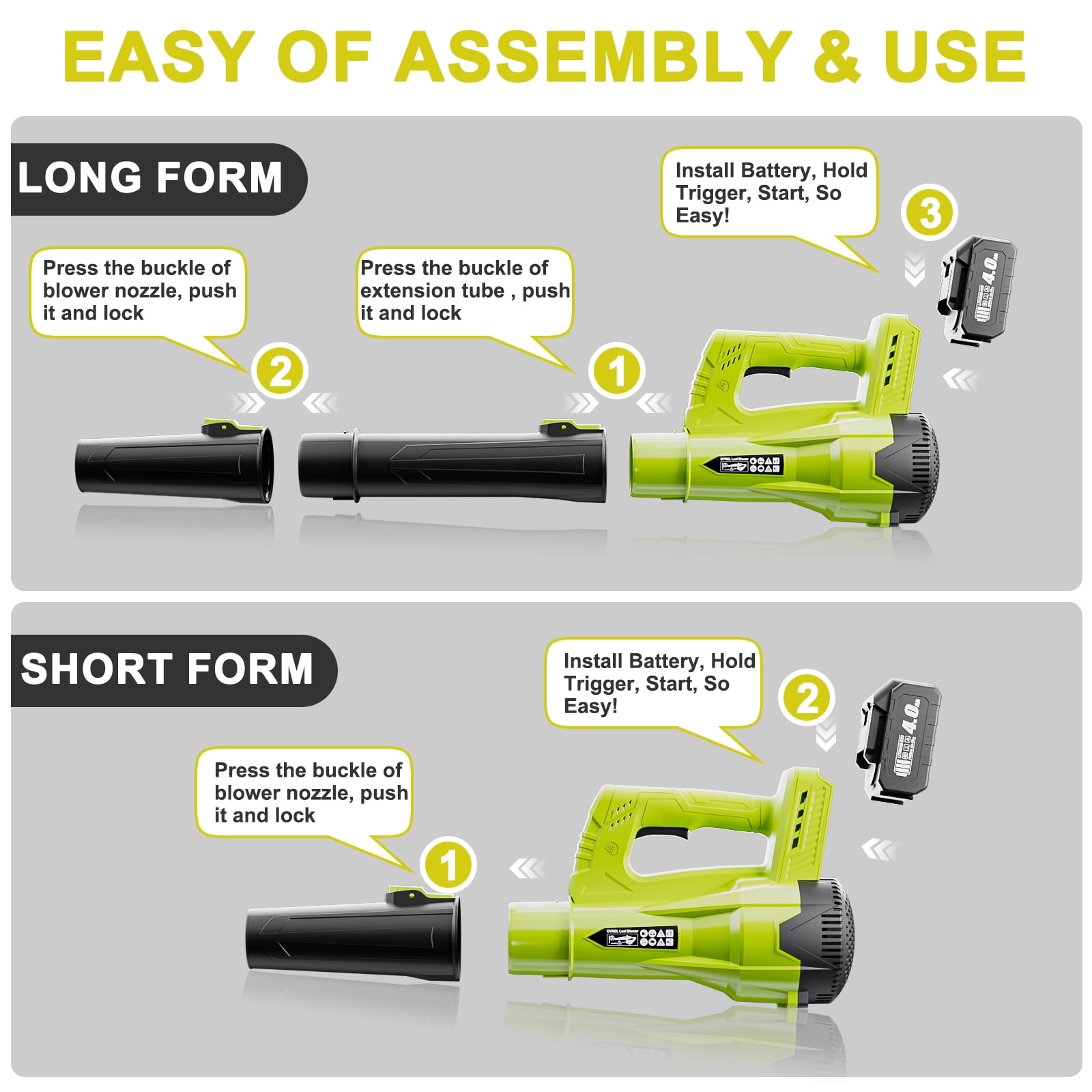 Leaf Blower Cordless Lightweight Electric with 2 4.0Ah Battery and Charger, Portable Handheld for Lawn Care, Garden, Patio, Yard