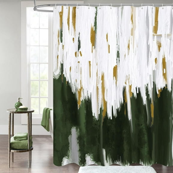 Abstract Extra Long Shower Curtain 72 x 84, Modern Ombre 84 inch XL Shower Curtains for Chic Vintage Bathroom Decor, Brush Strokes Oil Painting Fabric Shower Curtain, Olive Green