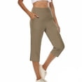 thumbnail image 5 of Yourumao Womens Yoga Capri Pants with Pocket Tummy Control High Waist Capris Split Hem Straight Leg Pants Stretchy Solid Trouser for Athletic Gym, 5 of 9