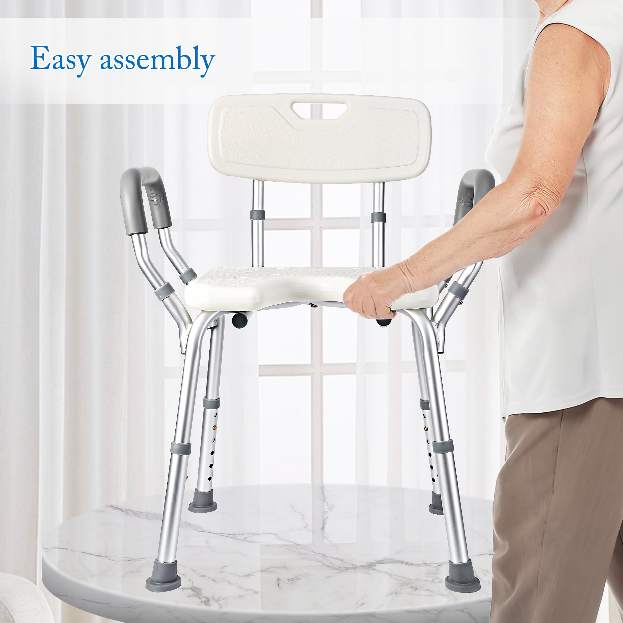 U Shape Shower Chair Seat with Padded Armrests and Back Adjustable Height Non Slip Bathroom Shower Chair Walmart