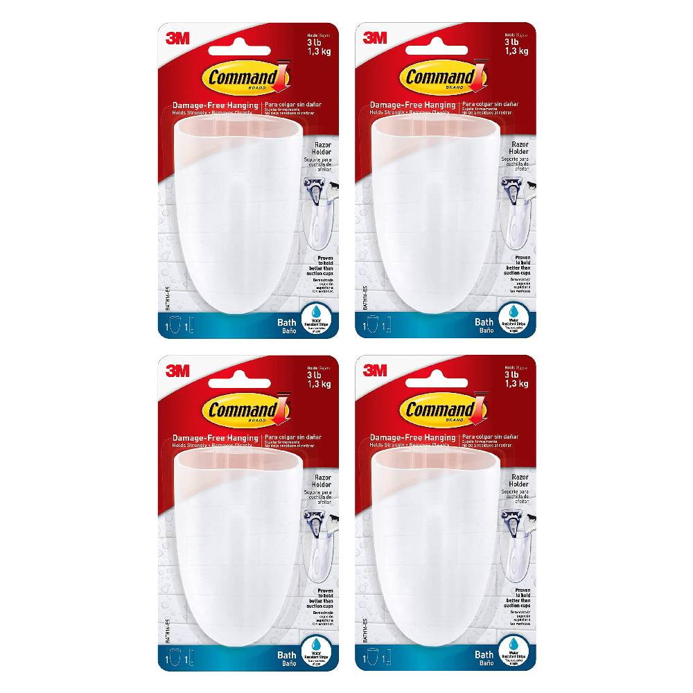 Command Razor Holder Toothbrush Holder Damage Free Adhesive Plastic Clear Frosted, 4-Pack