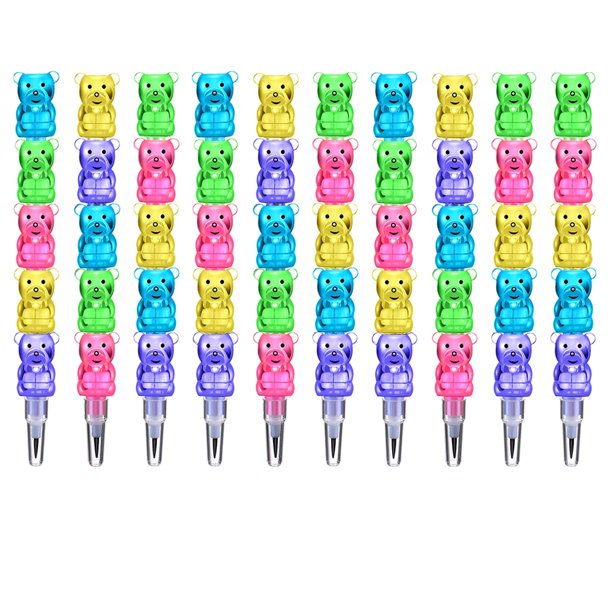 12 lápices apilables de plástico con forma de oso, lápices de colores apilables 5 en 1