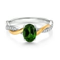 thumbnail image 2 of Gem Stone King 2 Tone 10K Yellow Gold and 925 Sterling Silver Green Chrome Diopside and White Lab Grown Diamond Twisted Interwoven Ring for Women (0.81 Cttw, Available in Size 5,6,7,8,9), 2 of 4