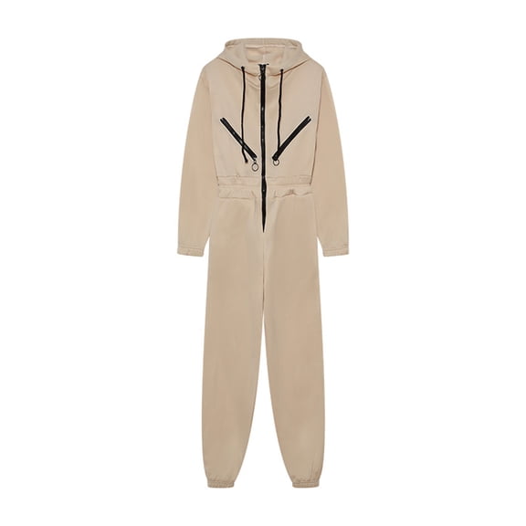 Joau Women's Casual Hooded Jumpsuit Long Sleeve Zip-up Drawstring Waist Hoodie Romper Loose Fit One Piece Outfits Tracksuit with Pockets