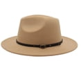 thumbnail image 5 of Sombrero Fedora de lana con cinta de cuero negro para hombre y mujer, Sombrero elegante de fieltro, ala ancha, Jazz, iglesia, Panamá, invierno y otoño, 5 of 5