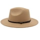 thumbnail image 5 of Sombrero Fedora de lana con cinta de cuero negro para hombre y mujer, Sombrero elegante de fieltro, ala ancha, Jazz, iglesia, Panamá, invierno y otoño, 5 of 5