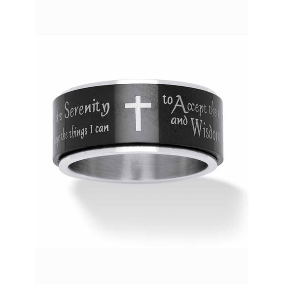 PalmBeach Jewelry Serenity Prayer Inscription Ring in Gold or Black Ion Plated or Stainless Steel