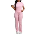 thumbnail image 4 of Women's 2 Piece Outfits Short Sleeve Tops Sweatpants Colorblock Bodycon Lounge Sets Tracksuit Pink XL, 4 of 6