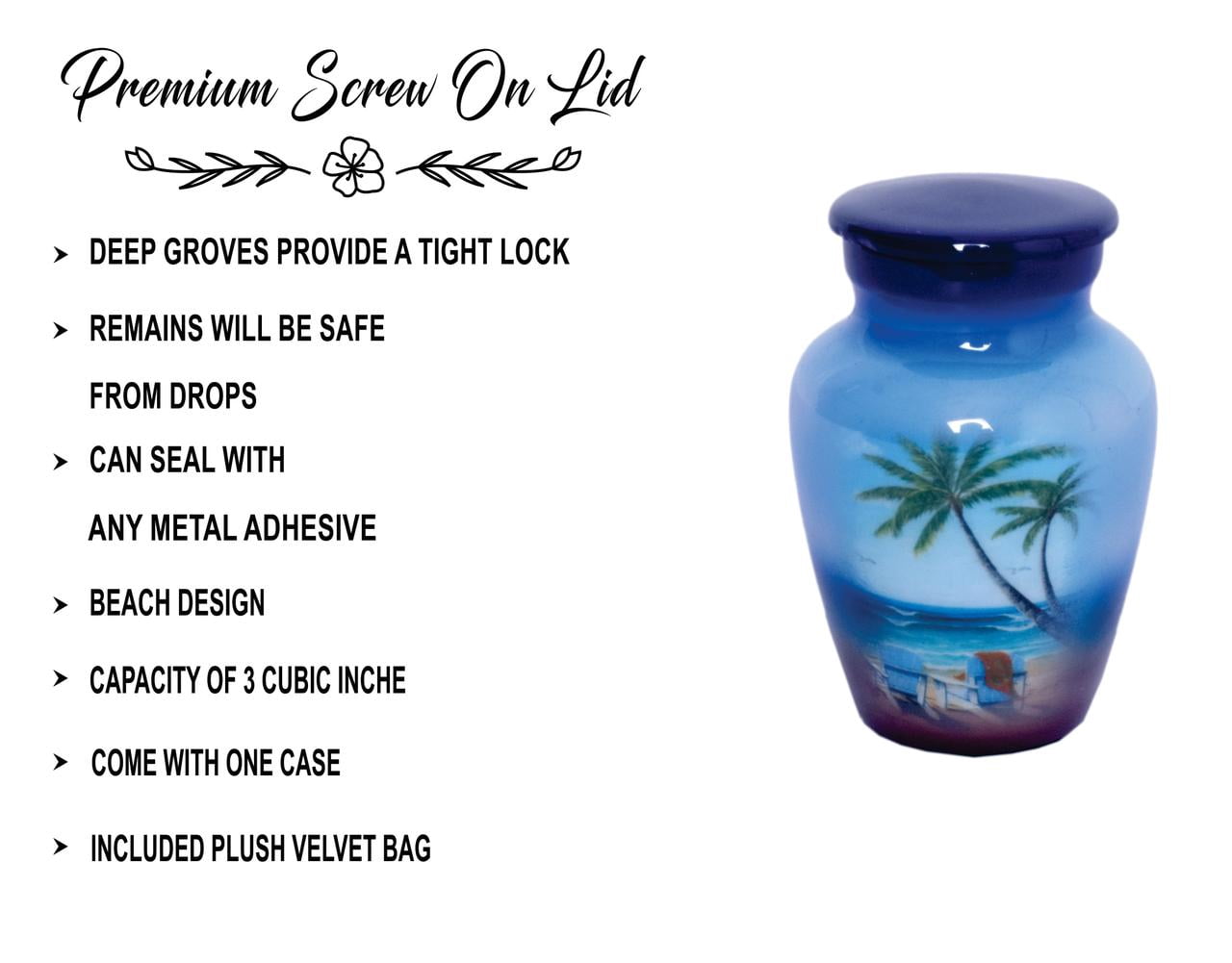 World Bazaar Beautiful Beach Cremation Funeral Keepsake Urns Hand Painted Cloud Large Burial Urn for Human Ashes Adult Size with Velvet Box (1 Small Keepsake)