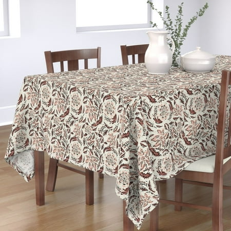 

Cotton Sateen Tablecloth 70 x 108 - Floral Flowers Distressed Boho Leaf Print Custom Table Linens by Spoonflower