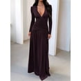 thumbnail image 4 of Female Long Sleeve Maxi Dress V Neck Wrap Waist Formal Long Cocktail Dresses Night Out Outfits Brown S, 4 of 8