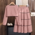 thumbnail image 5 of ZACPNCV Girls Elegant 2 Piece Skirt Set Long Sleeve V Neck Bow Front Top and Tiered Long Skirt Set Casual Spring Girls Suit 14-15Years Pink, 5 of 9