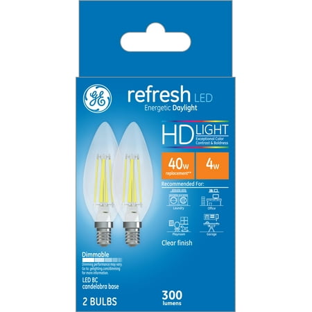 

GE Refresh LED Light Bulbs Decorative Style Bulb Shape Daylight 40 Watt Replacement Candelabra Base (2 Pack)