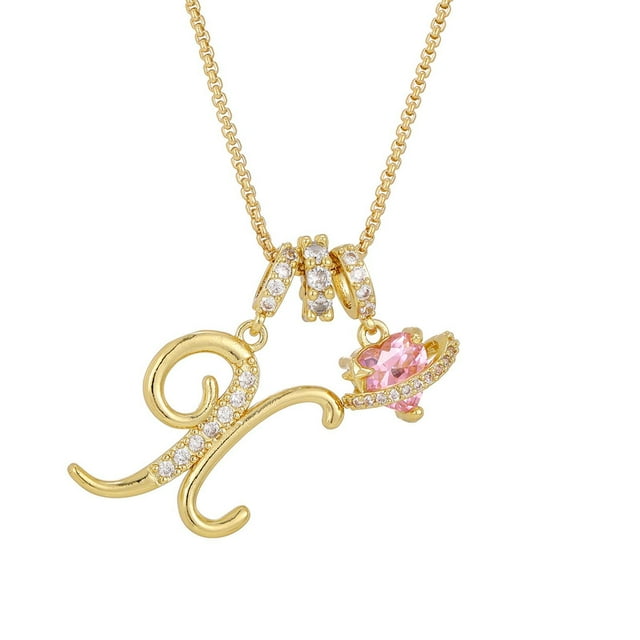 Regalos de Navidad y cumpleaños para mujer, collares con iniciales doradas, colgante de letra redonda en capas, collares dorados, collares personalizados de 3 capas y con corazón en oro rosa, 26 ador