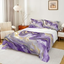 Castle Fairy Abstract Marble 3Pcs Twin Sheet Sets for Boys Girls Children,Gradient Marbling Watercolor Twin Fitted Sheet,Gold Metallic Breathable Flat Sheet,Luxury Bedroom Decor