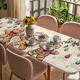 thumbnail image 3 of Gingerbread Christmas Table Cloths for 8 Foot Rectangle Tables, Xmas Balls Branches Beige Rustic Patio Waterproof Elastic Fitted Tablecloths, Washable Rectangular Table Cover for Camping, 3 of 8