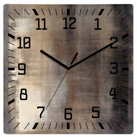 Brown Ombre Wooden Wall Clock Silent Non Ticking, Oil Painting Art Abstract Modern Square Wall Clocks Battery Operated, Decor Clock for Home Office, Living Room, Kitchen, 12 Inch
