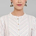 thumbnail image 7 of Janasya Indian Chinese Neck 3/4 Sleeve Woven Design White Cotton Top For Women, 7 of 7
