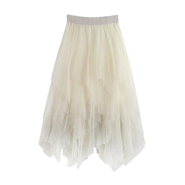 Falda de mujer de cintura alta, estilizante, con costuras irregulares de malla y varias capas, de longitud media, elegante, para fiestas y bodas, con gasa transpirable.