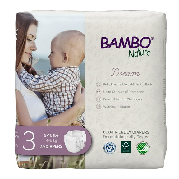 Bambo Nature Baby Diapers, Disposable, Size 3, 9-18 lbs, 29 Count, 6 Packs, 174 Total