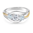 thumbnail image 2 of Gem Stone King 925 Sterling Silver and 10K Yellow Gold Round White Topaz and Sky Blue Aquamarine 3 Stone Ring for Women (1.10 Cttw, Size 5), 2 of 3
