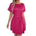thumbnail image 2 of Plus Size Women's Casual Short Sleeve Dress With Bow Belt Round Neck Flowy Comfortable Party Vacation Spring Fall Everyday Wear, 2 of 6