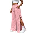 thumbnail image 4 of JIAYUE Women's Pants Casual Solid Color Drawstring With Pockets Button Design And Side Slit Long Sweatpants For Daily Relaxed Fit Lightweight Breathable Wear, 4 of 9