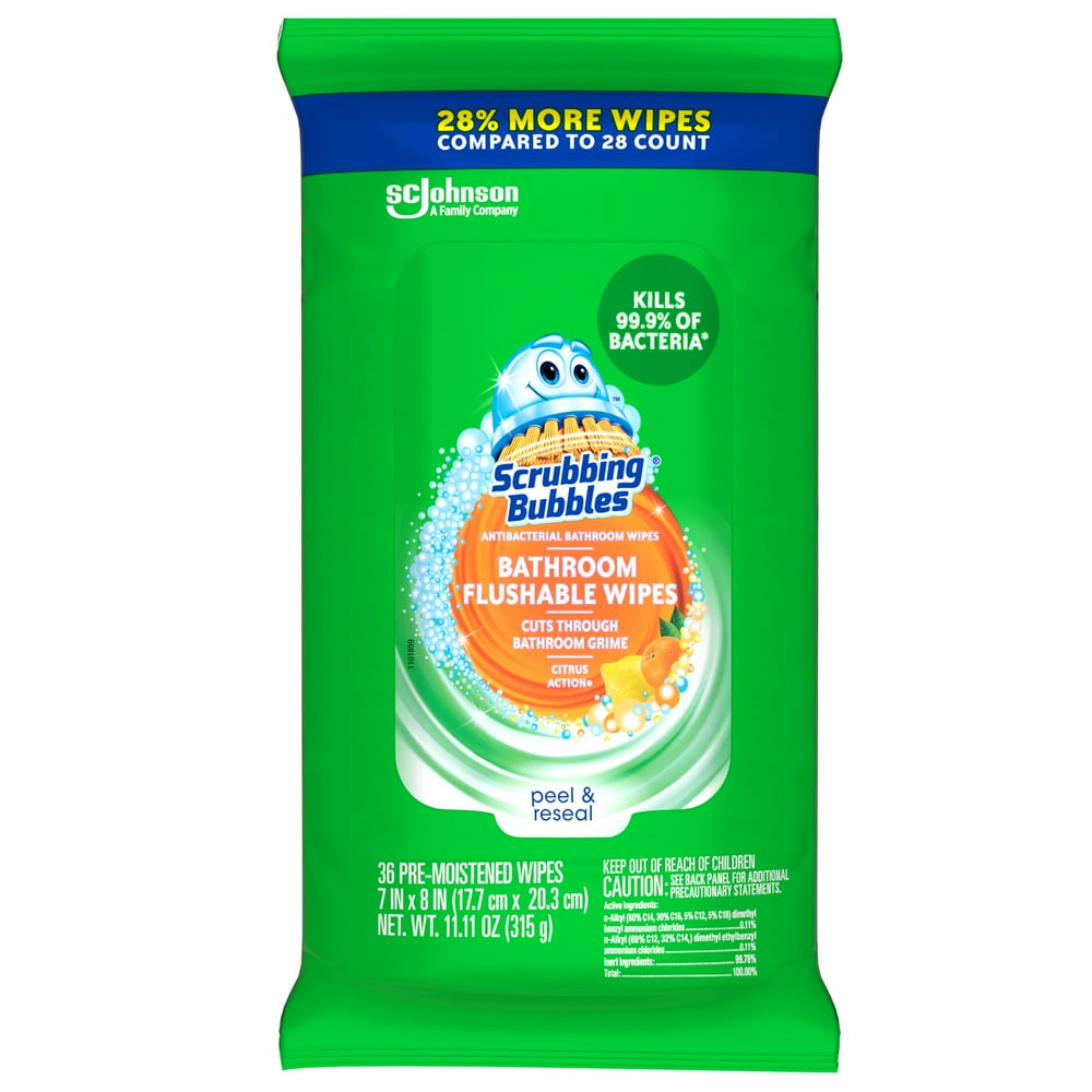 Scrubbing Bubbles Antibacterial Bathroom Flushable Wipes Flushable