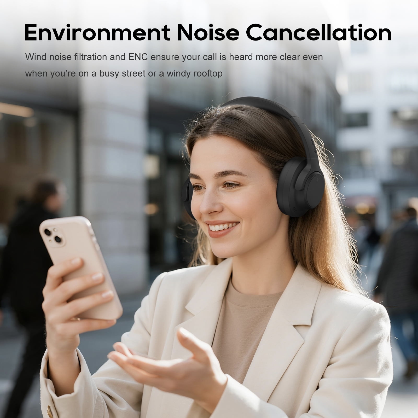 Srhythm NiceComfort 15 (2 Gen) Hybrid Noise Cancelling Wireless Headphones, Bluetooth 6.0, with Low Latency, Spatial Audio, ENC, 120Hrs,Matte Black