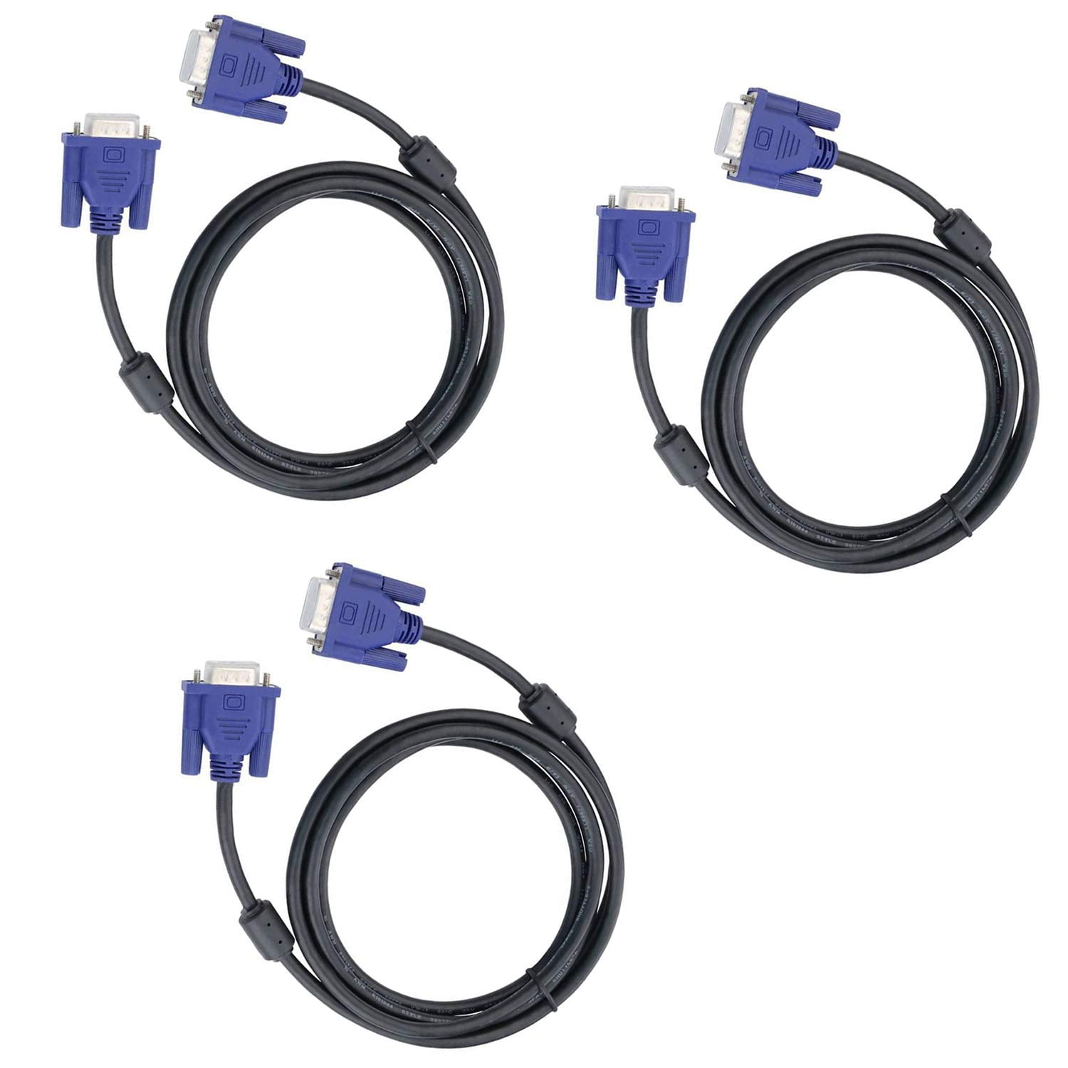 3Pack HD15 Male to Male VGA Video Cable for TV Computer Monitor with