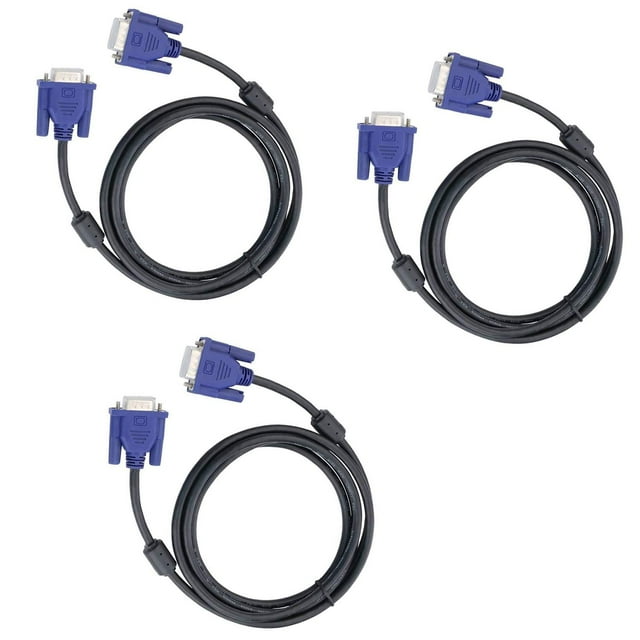 3Pack HD15 Male to Male VGA Video Cable for TV Computer Monitor with Blue Connector
