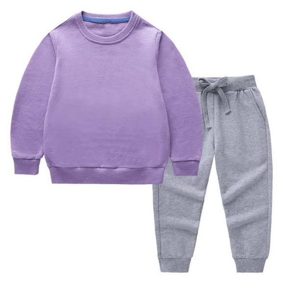 Sweatsuits for Boys Girls 2 Piece Tracksuit Pullover Sweatshirt Top and Jogger Pants Set Casual Kids Sports Outfits (6 Years, Purple 01)