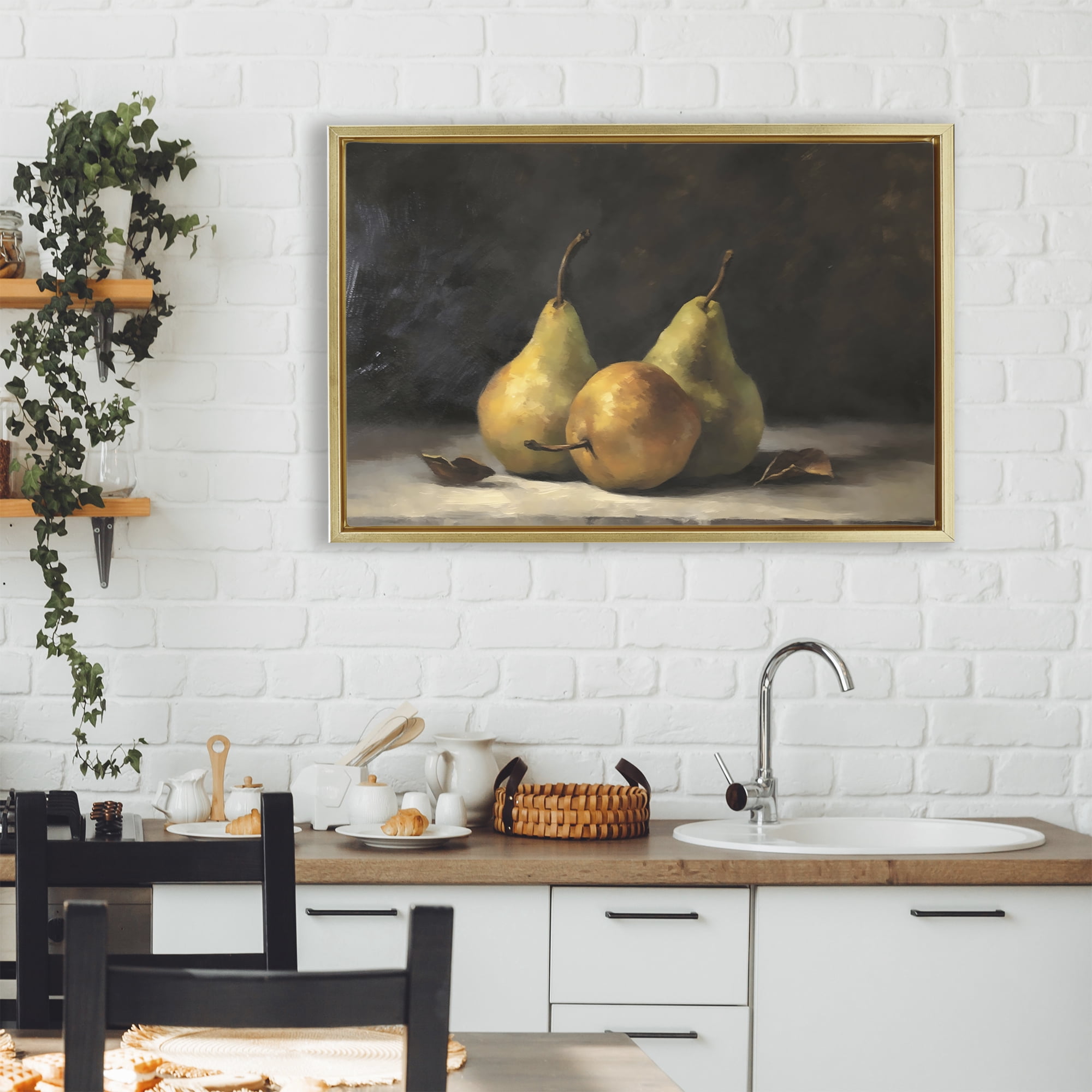 Stupell Industries Three Pears on Marble Gold Framed Floater Canvas Wall Art, design by Creative Studio