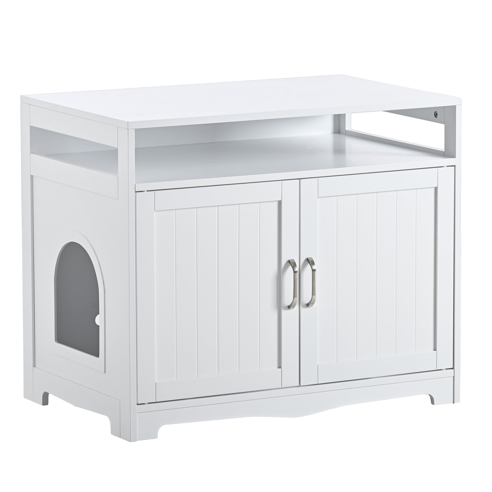 Pefilos 31" Cat Litter Box Cover with Sturdy Wooden Structure, Cat Washroom Storage Cabinet, Spacious Storage, Easy Assembly, Fit Most of Litter Box, White Pefilos 31" Cat Litter Box Cover with Sturdy Wooden Structure, Cat Washroom Storage Cabinet, Spacious Storage, Easy Assembly, Fit Most of Litter Box, White
