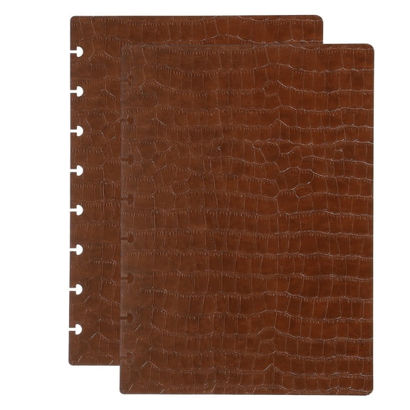 Leather Discbound Notebook Cover, A5 Size Disc Planner Cover for Arc Notebook Happy Planner, Crocodile Pattern Brown