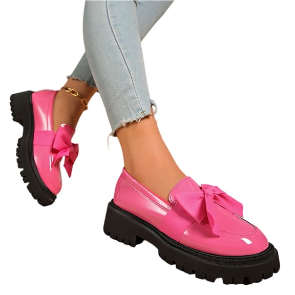EKVAHL Cute Orthopedic Shoes for Women, Patent Leather Chunky Heel Dress Shoes Elegant Round Toe Platform Non-Slip Lug Sole Casual Work School Shoes for Business Office