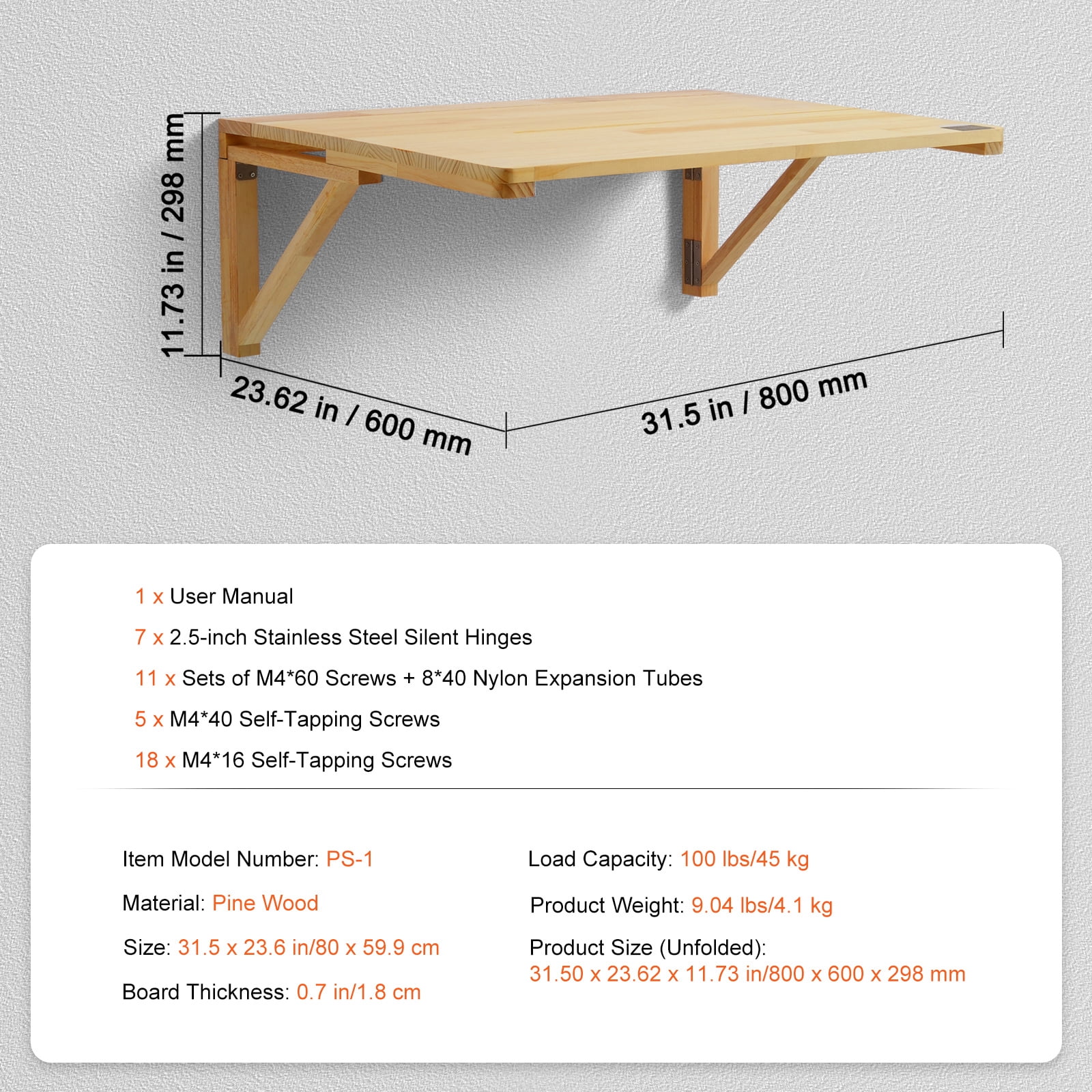 SKYSHALO Wall-Hanging Foldable Desk, 31.5