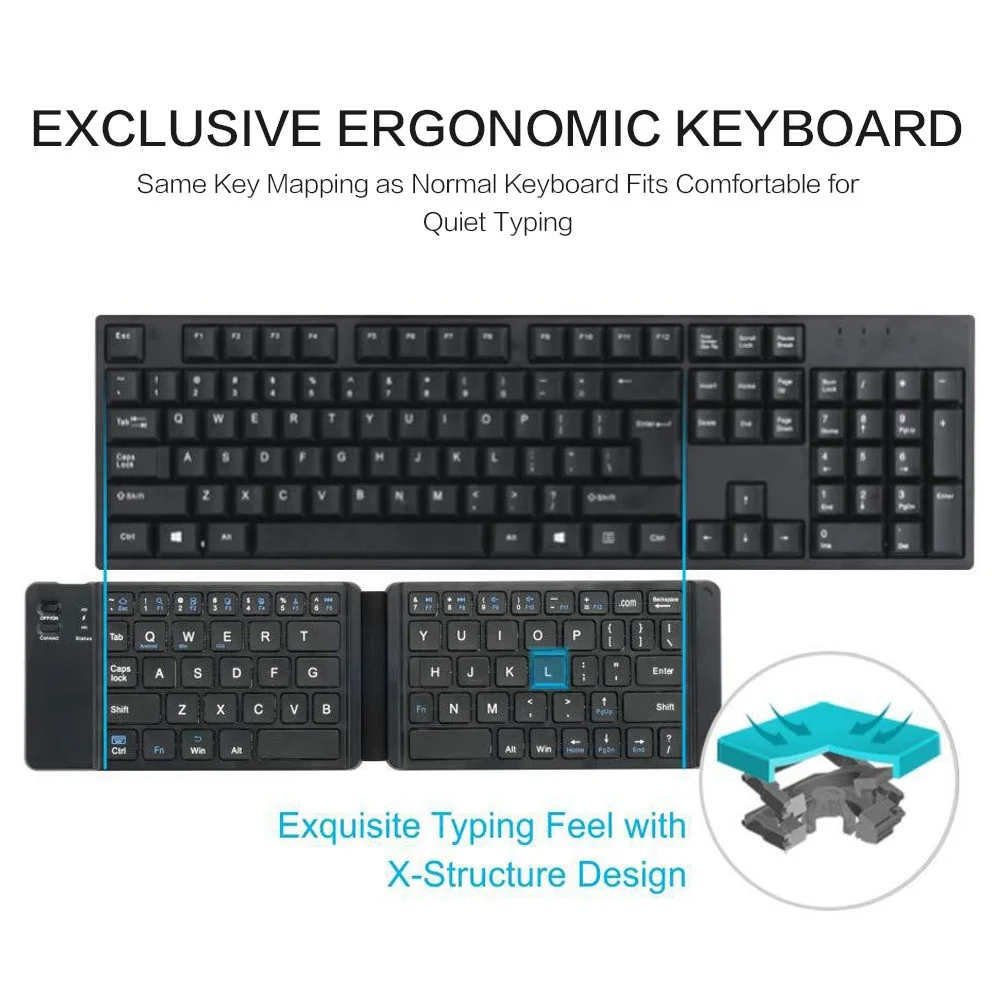 STONEGO Foldable Bluetooth Keyboard - Portable Wireless Rechargeable Ultra-thin Quiet Keyboard with Compact Folding Design and Built-in Battery, Universal for Tablets, Smartphones, Laptops