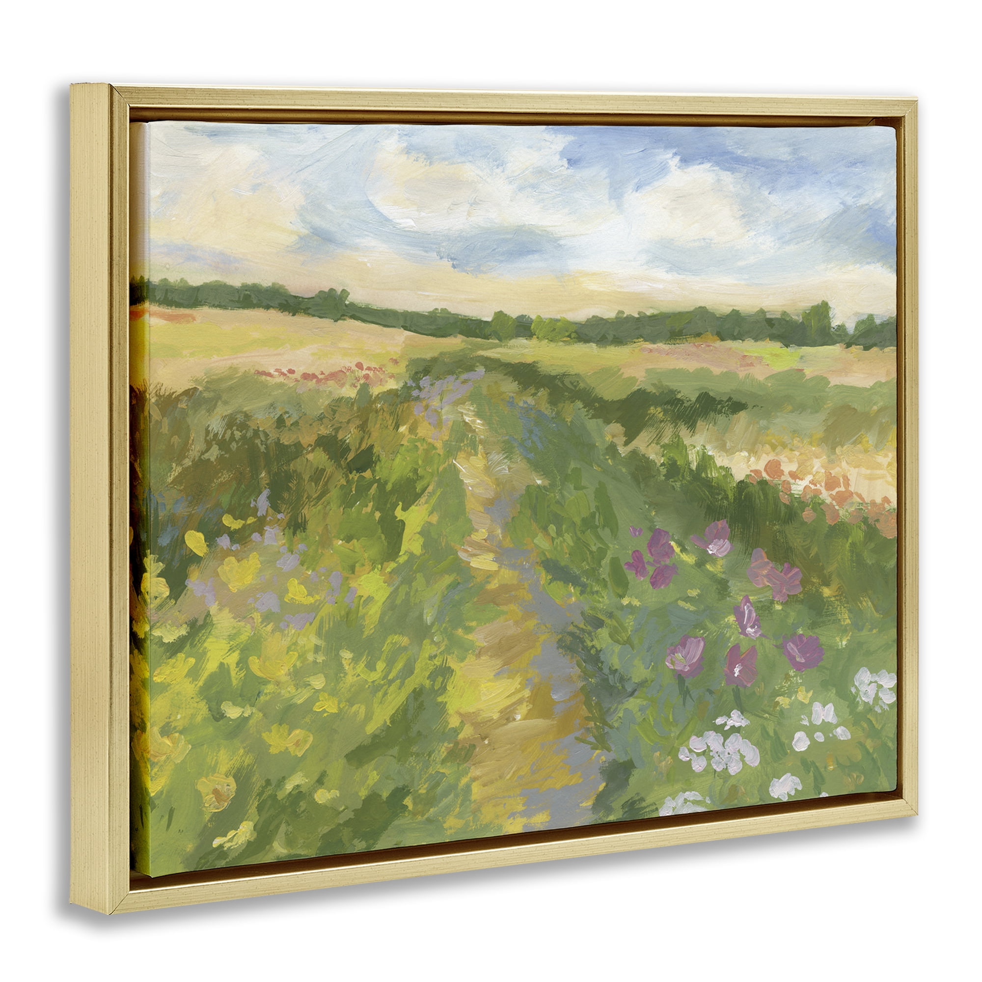 Stupell Industries Windswept Flower Field Gold Framed Floater Canvas Wall Art, design by Victoria Barnes