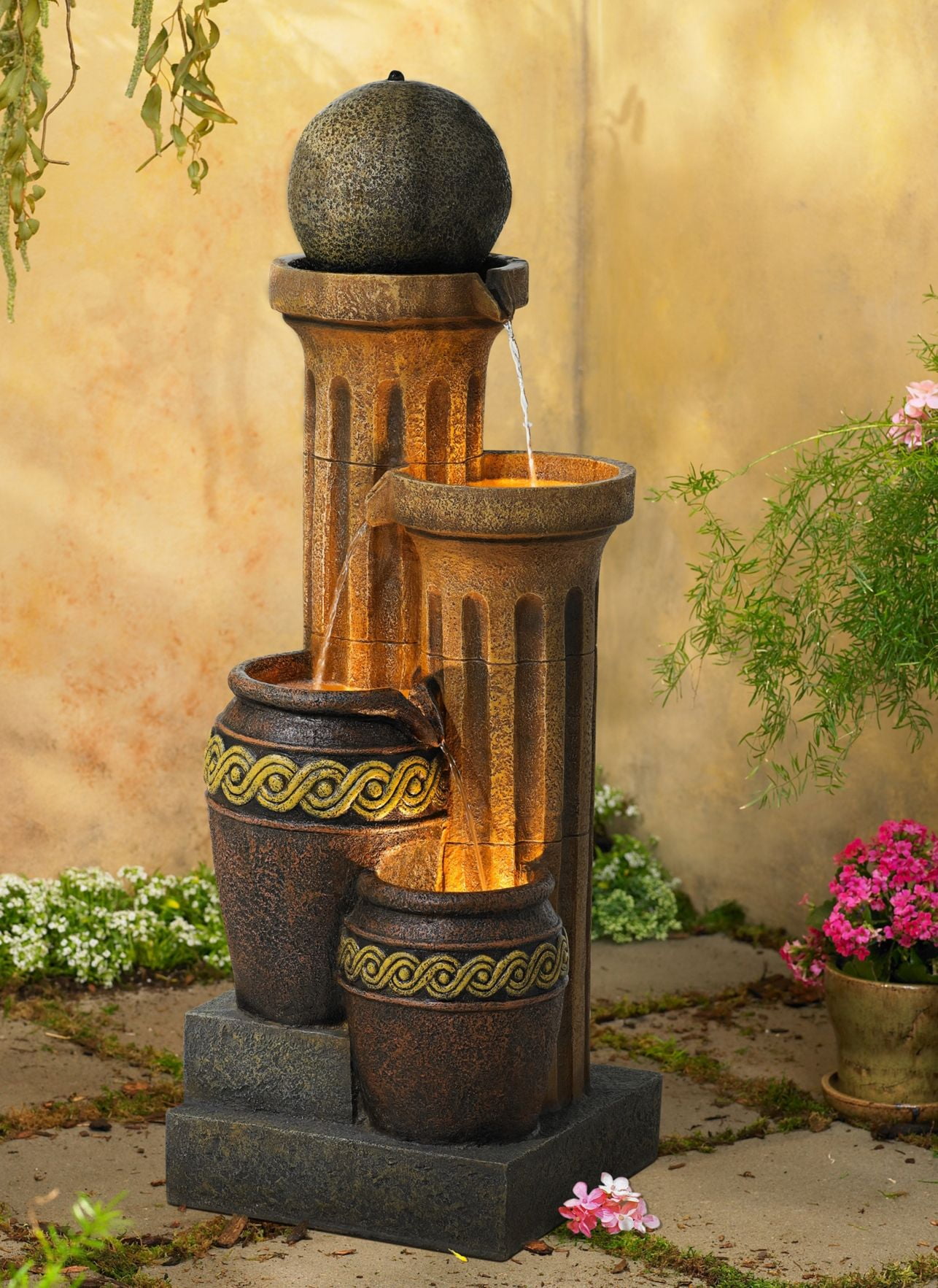 John Timberland Sphere Jugs and Column Rustic Cascading Outdoor Floor