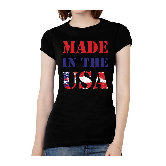 T-Shirt à Manches Courtes pour Femmes Fabriqué aux États-Unis - Noir - Très Grand