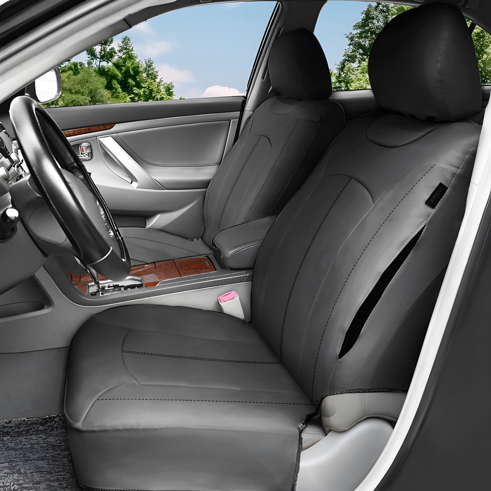 OTOEZ Universal Car Seat Covers Breathable PU Leather & Zipper Design, 5 Seats Full Set Waterproof Cushion Interior Accessories, For Solid Split Bench