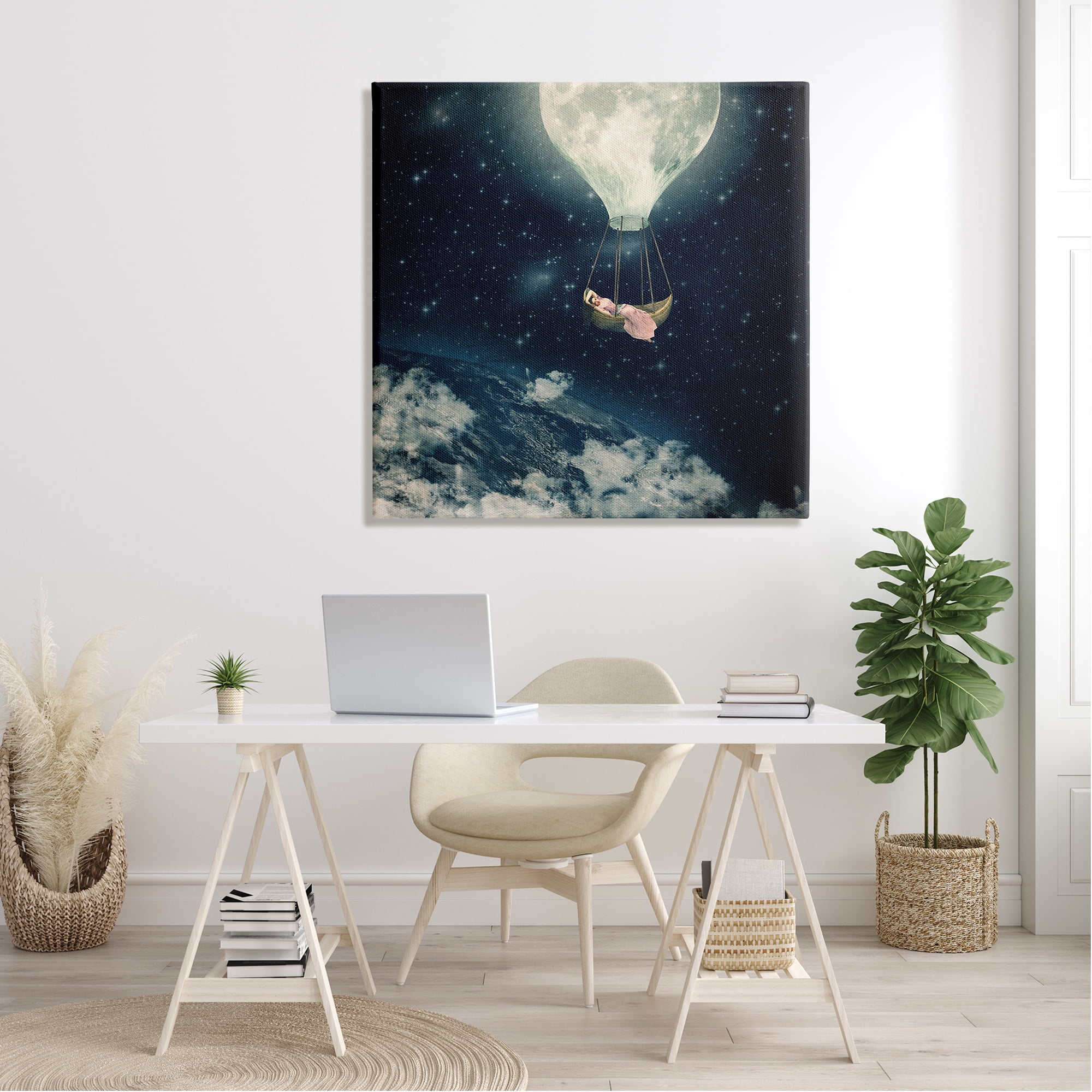 Stupell Industries Dreamlike Moon Balloon Galactic Outer Space Clouds Canvas Wall Art, 36 x 36, Design by Paula Belle Flores